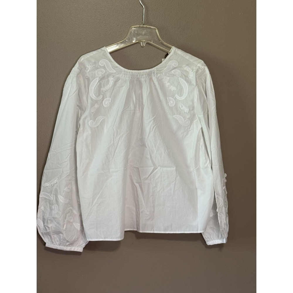 NWT Ann Tylor LOFT White Floral Applique Blouse Size L